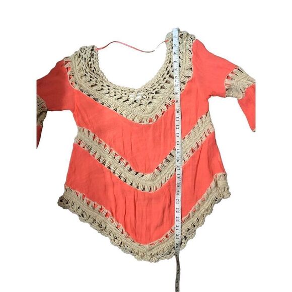 Lace crochet Umgee Boho Stretch Knit Tunic with Lacy Crochet Trim Coral size S - Picture 12 of 15